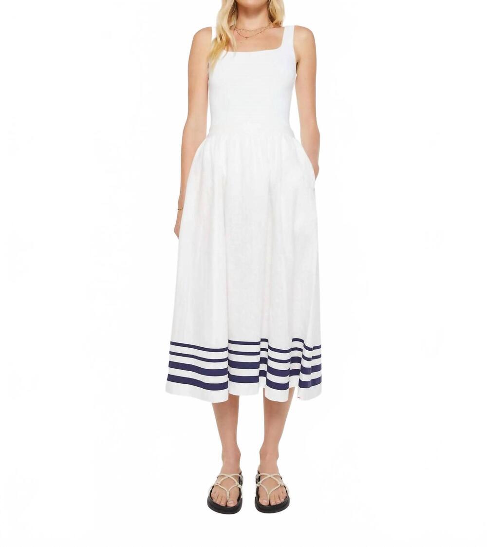 NEW XIRENA lucille linen skirt in white/ royal